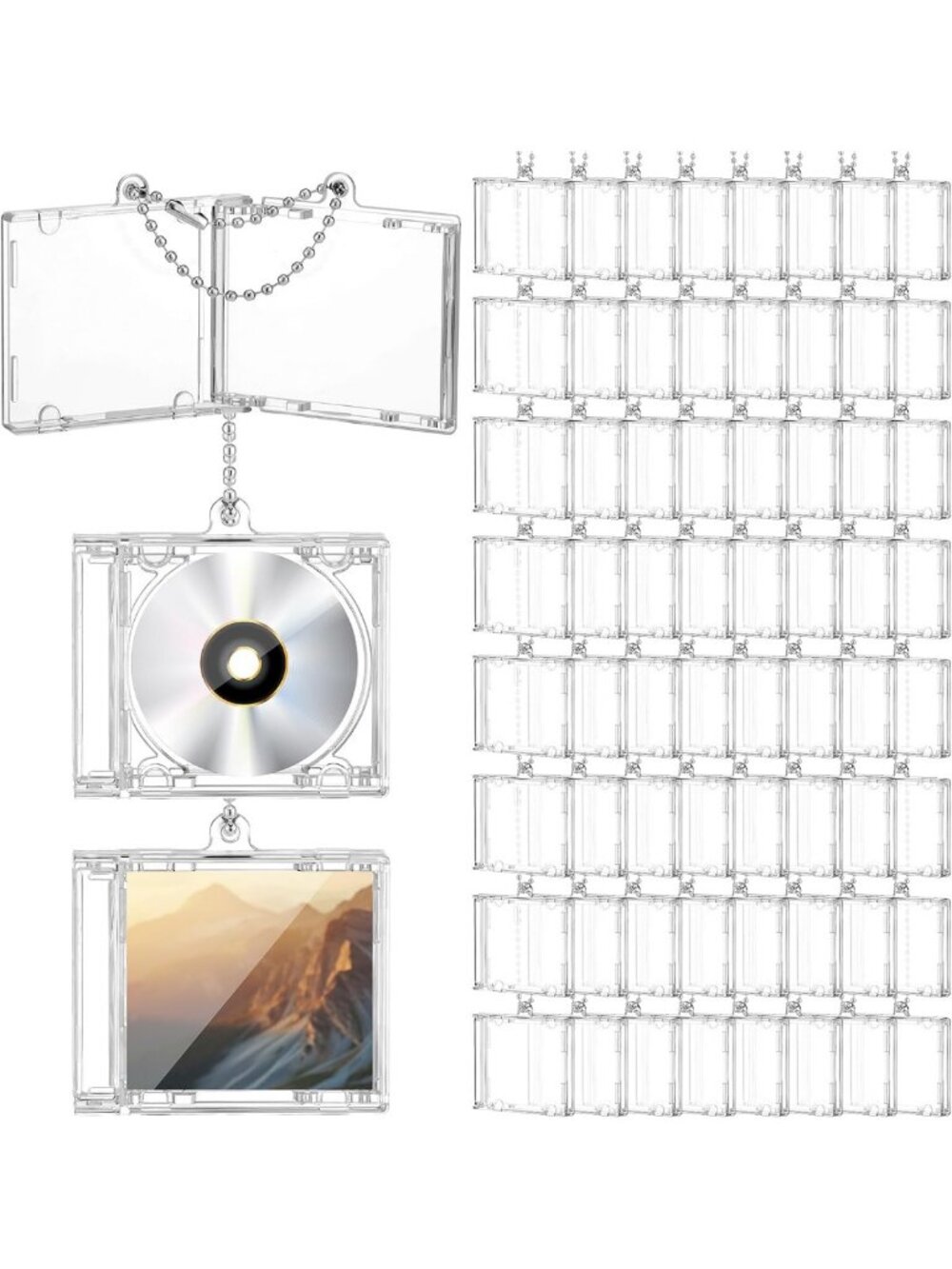 80 Pcs Mini CD Keychain Album Cases - Plastic Bulk Storage, Silver Color